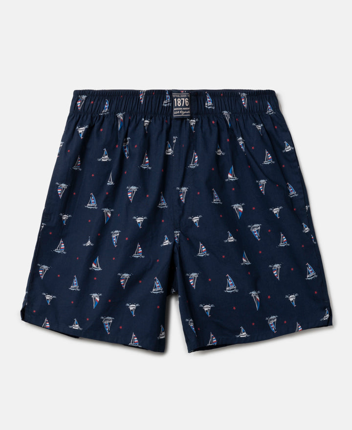 Super Combed Mercerized Cotton Woven Fabric Printed Boxer Shorts - Navy & Vallarta Blue (Pack of 2)