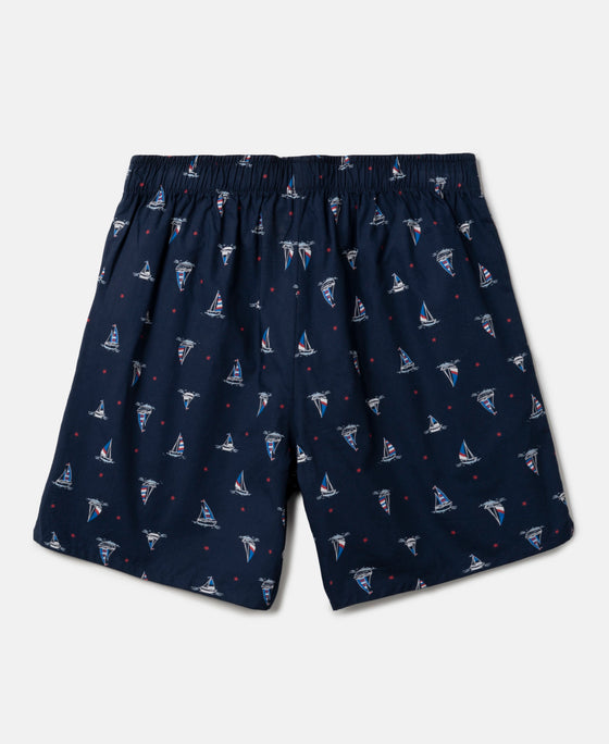 Super Combed Mercerized Cotton Woven Fabric Printed Boxer Shorts - Navy & Vallarta Blue (Pack of 2)