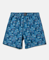 Super Combed Mercerized Cotton Woven Fabric Printed Boxer Shorts - Navy & Vallarta Blue (Pack of 2)