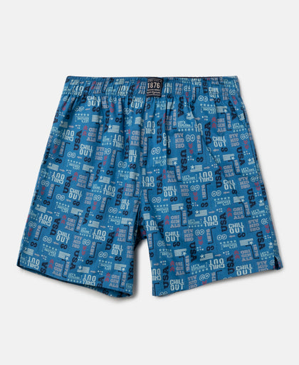 Super Combed Mercerized Cotton Woven Fabric Printed Boxer Shorts - Navy & Vallarta Blue (Pack of 2)