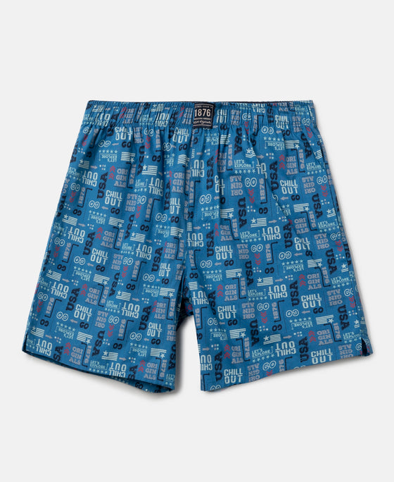 Super Combed Mercerized Cotton Woven Fabric Printed Boxer Shorts - Navy & Vallarta Blue (Pack of 2)