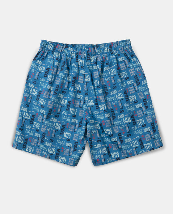 Super Combed Mercerized Cotton Woven Fabric Printed Boxer Shorts - Navy & Vallarta Blue (Pack of 2)