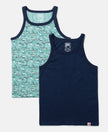 Super Combed Cotton Printed Round Neck Sleeveless Vest - Feldspar & Navy (Pack of 2)