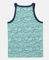 Super Combed Cotton Printed Round Neck Sleeveless Vest - Feldspar & Navy (Pack of 2)
