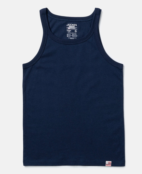 Super Combed Cotton Printed Round Neck Sleeveless Vest - Feldspar & Navy (Pack of 2)