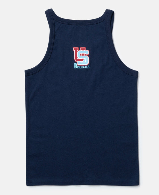 Super Combed Cotton Printed Round Neck Sleeveless Vest - Feldspar & Navy (Pack of 2)