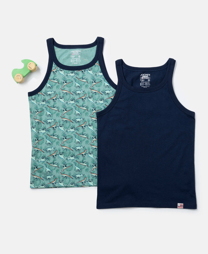 Super Combed Cotton Printed Round Neck Sleeveless Vest - Feldspar & Navy (Pack of 2)