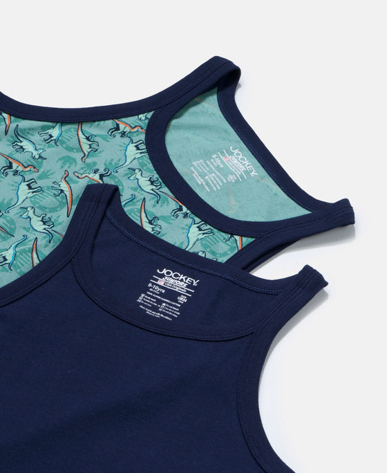 Super Combed Cotton Printed Round Neck Sleeveless Vest - Feldspar & Navy (Pack of 2)