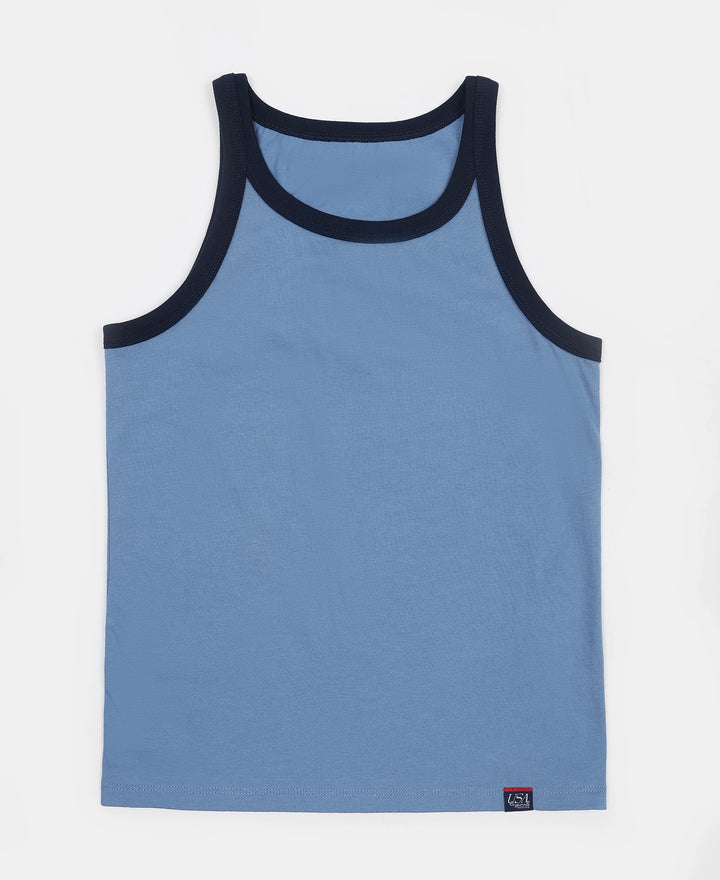 Super Combed Cotton Printed Round Neck Sleeveless Vest - Navy & Light Blue (Pack of 2)