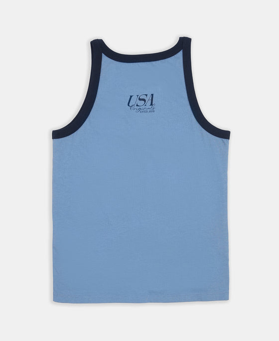 Super Combed Cotton Printed Round Neck Sleeveless Vest - Navy & Light Blue (Pack of 2)