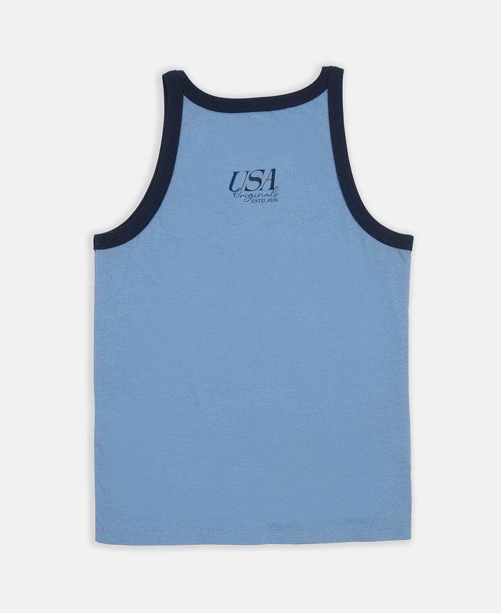 Super Combed Cotton Printed Round Neck Sleeveless Vest - Navy & Light Blue (Pack of 2)