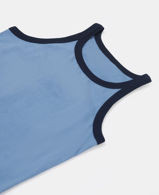 Super Combed Cotton Printed Round Neck Sleeveless Vest - Navy & Light Blue (Pack of 2)