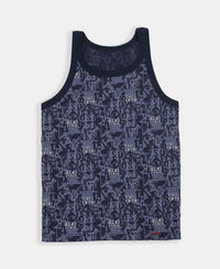 Super Combed Cotton Printed Round Neck Sleeveless Vest - Navy & Light Blue (Pack of 2)