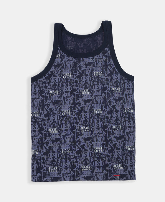 Super Combed Cotton Printed Round Neck Sleeveless Vest - Navy & Light Blue (Pack of 2)