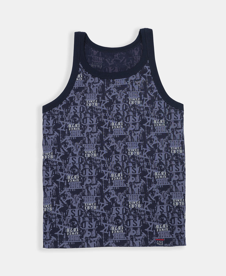 Super Combed Cotton Printed Round Neck Sleeveless Vest - Navy & Light Blue (Pack of 2)