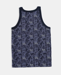 Super Combed Cotton Printed Round Neck Sleeveless Vest - Navy & Light Blue (Pack of 2)