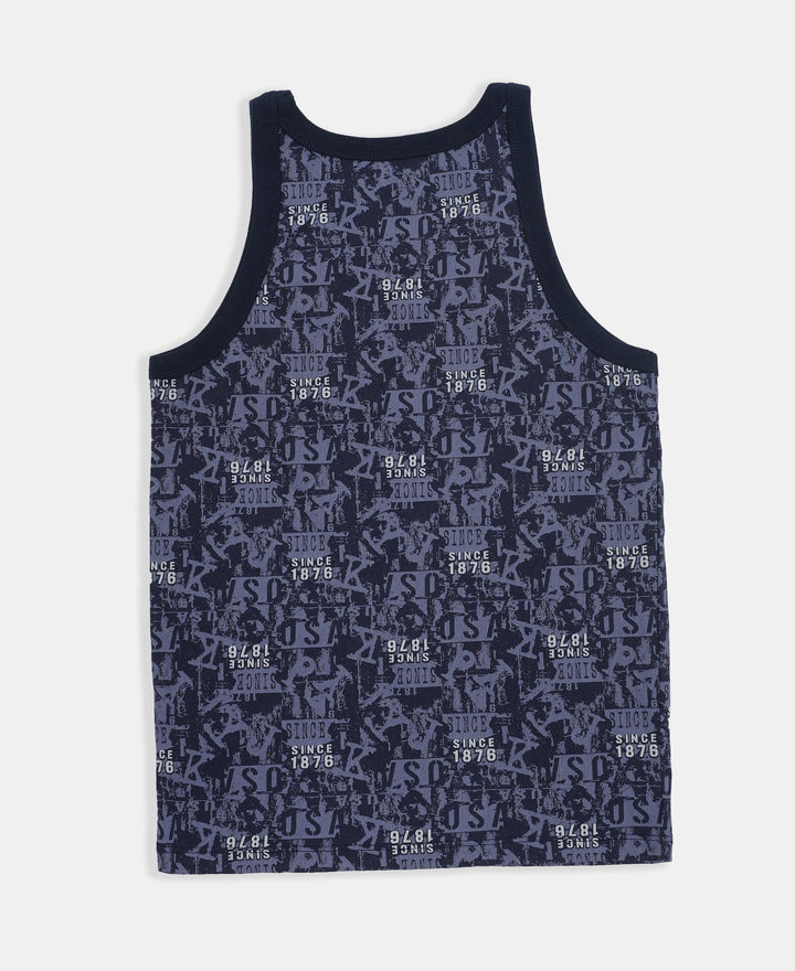 Super Combed Cotton Printed Round Neck Sleeveless Vest - Navy & Light Blue (Pack of 2)