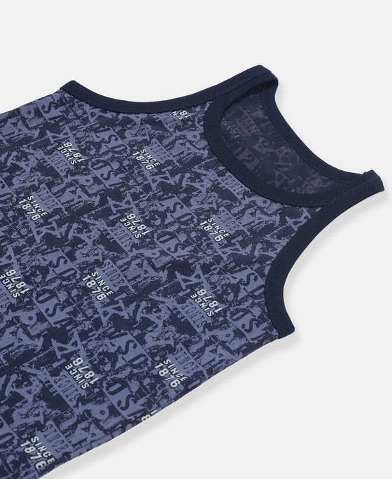 Super Combed Cotton Printed Round Neck Sleeveless Vest - Navy & Light Blue (Pack of 2)
