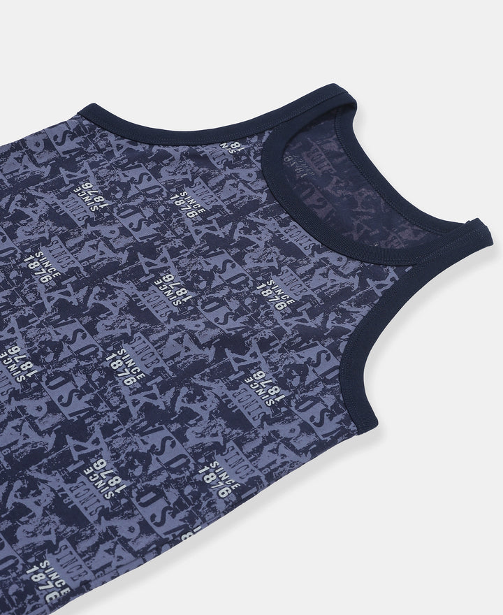 Super Combed Cotton Printed Round Neck Sleeveless Vest - Navy & Light Blue (Pack of 2)