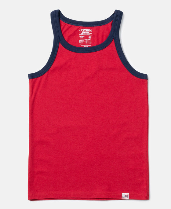 Super Combed Cotton Printed Round Neck Sleeveless Vest - Ultimate Grey & Chilli Pepper (Pack of 2)