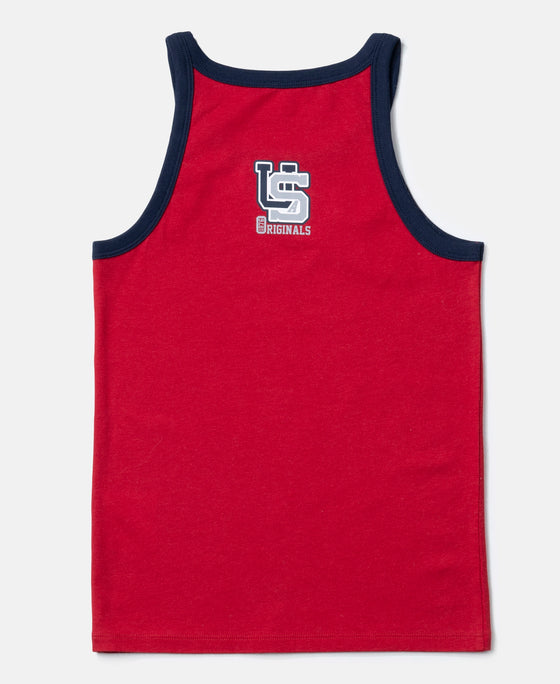 Super Combed Cotton Printed Round Neck Sleeveless Vest - Ultimate Grey & Chilli Pepper (Pack of 2)