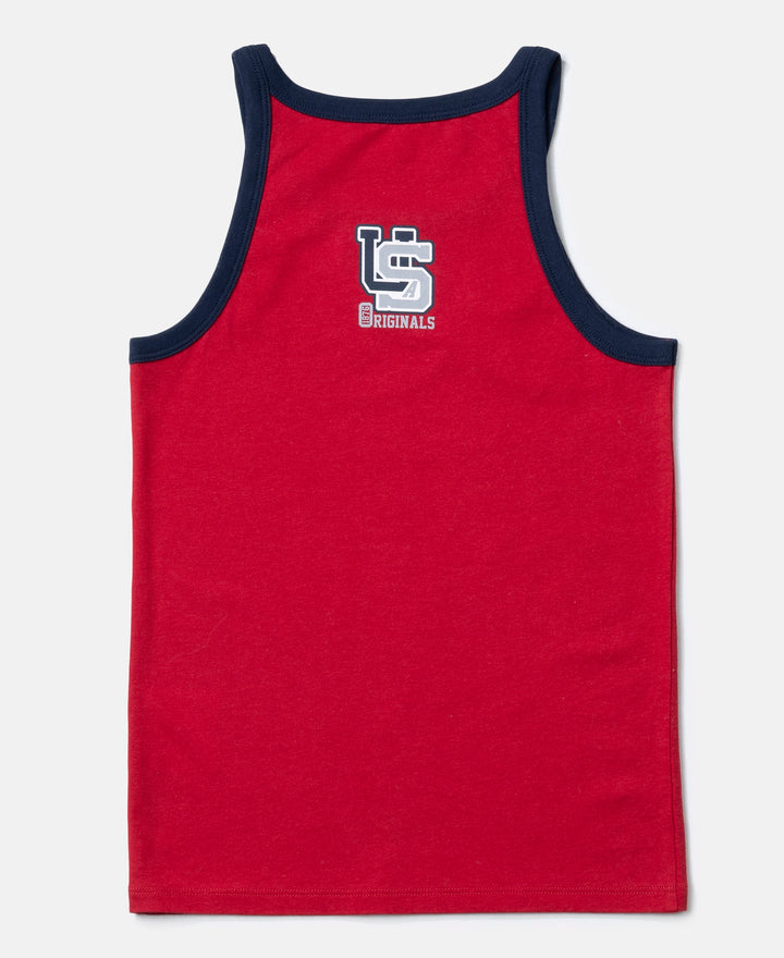 Super Combed Cotton Printed Round Neck Sleeveless Vest - Ultimate Grey & Chilli Pepper (Pack of 2)
