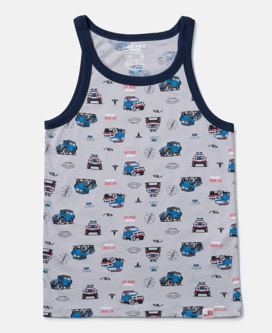 Super Combed Cotton Printed Round Neck Sleeveless Vest - Ultimate Grey & Chilli Pepper (Pack of 2)