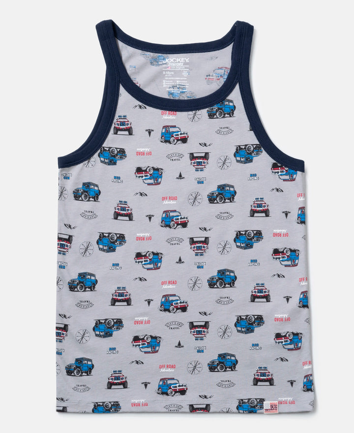 Super Combed Cotton Printed Round Neck Sleeveless Vest - Ultimate Grey & Chilli Pepper (Pack of 2)