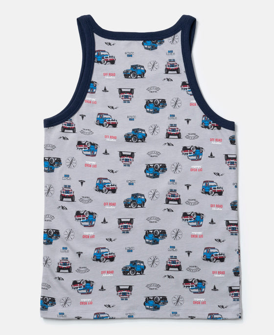 Super Combed Cotton Printed Round Neck Sleeveless Vest - Ultimate Grey & Chilli Pepper (Pack of 2)