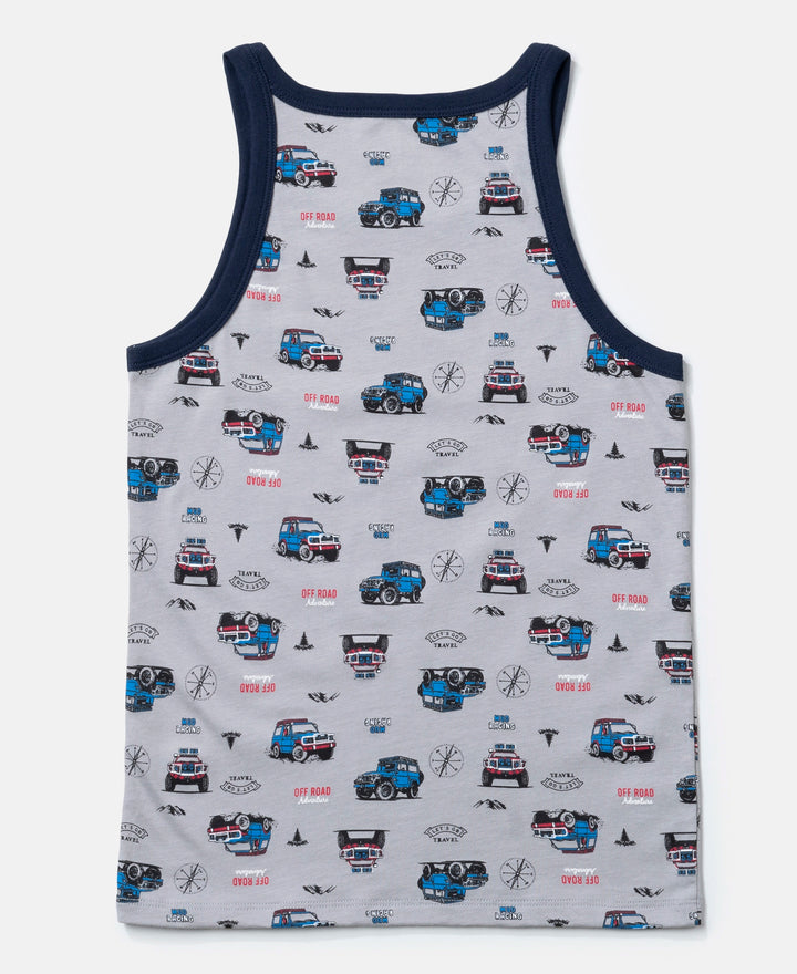 Super Combed Cotton Printed Round Neck Sleeveless Vest - Ultimate Grey & Chilli Pepper (Pack of 2)