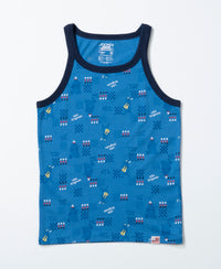 Super Combed Cotton Printed Round Neck Sleeveless Vest - Vallarta Blue & White (Pack of 2)