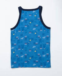 Super Combed Cotton Printed Round Neck Sleeveless Vest - Vallarta Blue & White (Pack of 2)