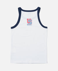 Super Combed Cotton Printed Round Neck Sleeveless Vest - Vallarta Blue & White (Pack of 2)
