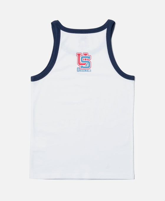 Super Combed Cotton Printed Round Neck Sleeveless Vest - Vallarta Blue & White (Pack of 2)