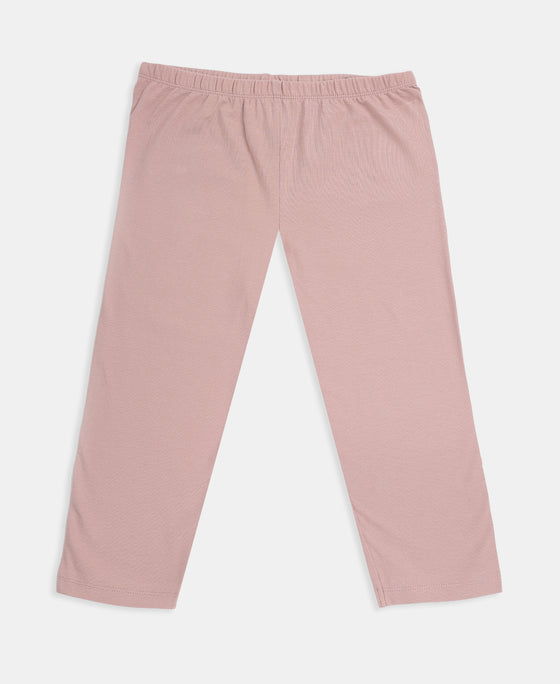 Girl's Super Combed Cotton Elastane Stretch Printed Leggings - Wood Rose