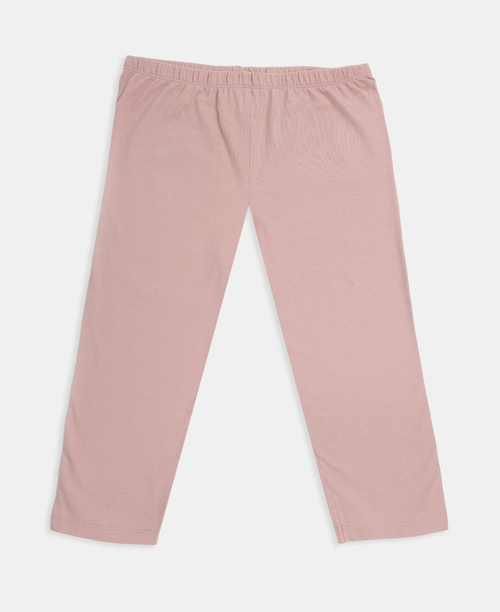 Girl's Super Combed Cotton Elastane Stretch Printed Leggings - Wood Rose