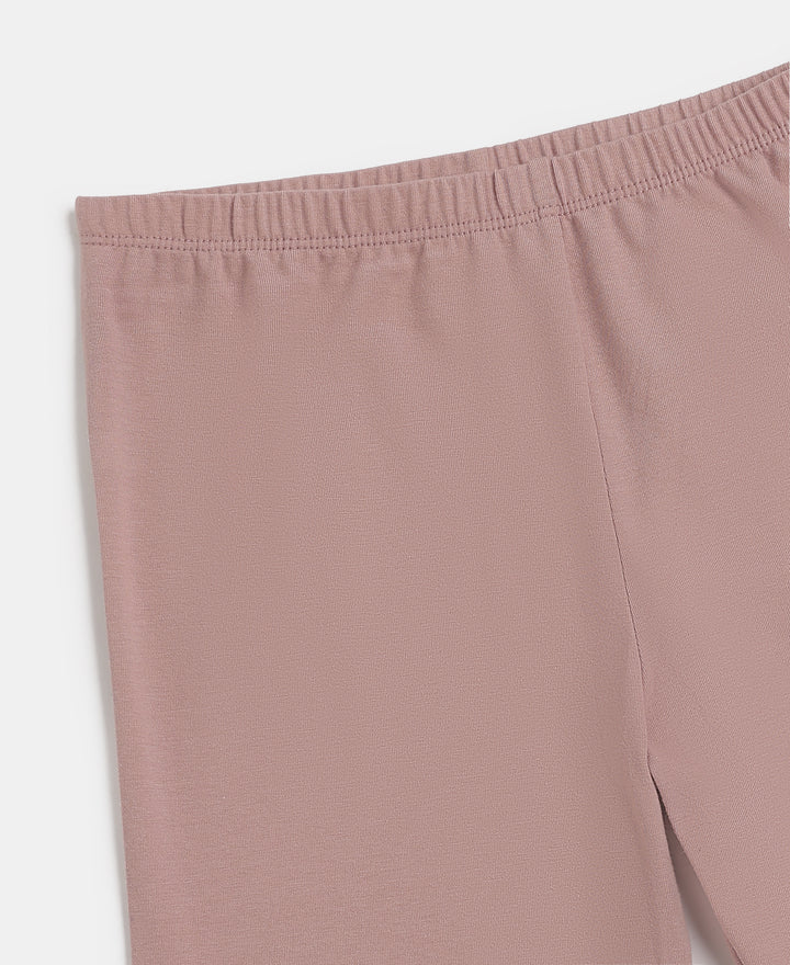Girl's Super Combed Cotton Elastane Stretch Printed Leggings - Wood Rose