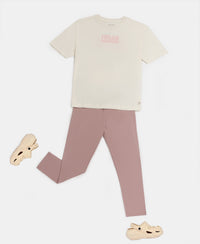 Girl's Super Combed Cotton Elastane Stretch Printed Leggings - Wood Rose