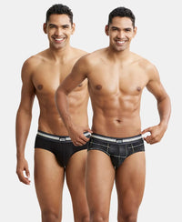 Super Combed Cotton Elastane Stretch Printed Brief with Ultrasoft Waistband - Black print (Pack of 2)