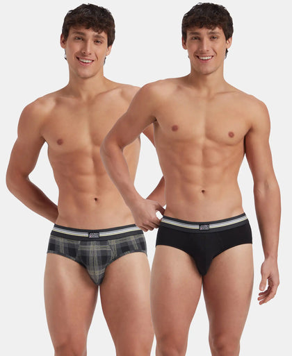 Super Combed Cotton Elastane Stretch Printed Brief with Ultrasoft Waistband - Black print (Pack of 2)