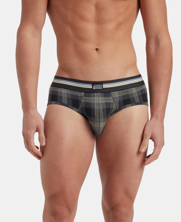 Super Combed Cotton Elastane Stretch Printed Brief with Ultrasoft Waistband - Black print (Pack of 2)