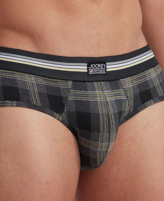 Super Combed Cotton Elastane Stretch Printed Brief with Ultrasoft Waistband - Black print (Pack of 2)
