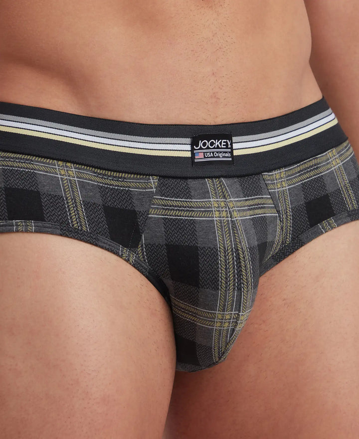 Super Combed Cotton Elastane Stretch Printed Brief with Ultrasoft Waistband - Black print (Pack of 2)