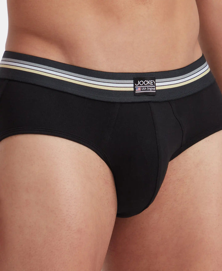 Super Combed Cotton Elastane Stretch Printed Brief with Ultrasoft Waistband - Black print (Pack of 2)