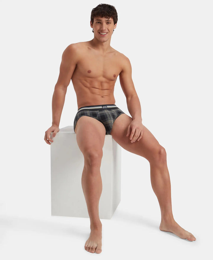 Super Combed Cotton Elastane Stretch Printed Brief with Ultrasoft Waistband - Black print (Pack of 2)