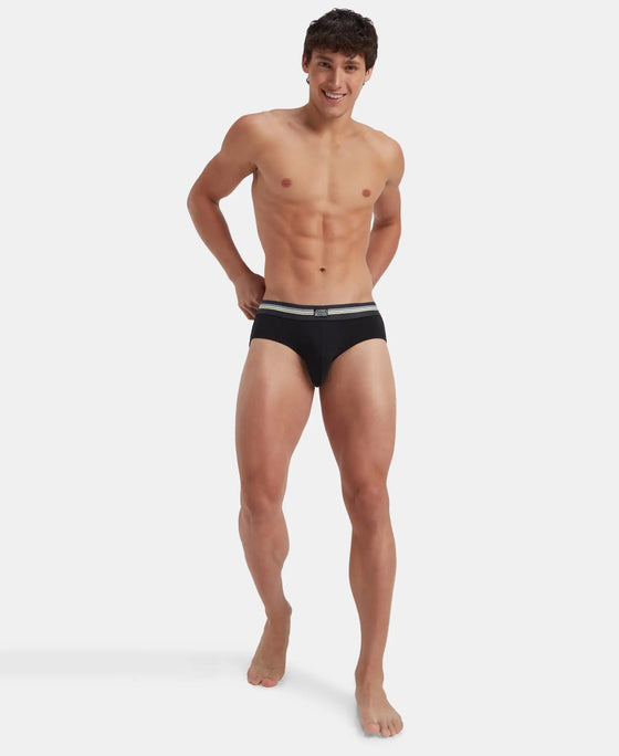 Super Combed Cotton Elastane Stretch Printed Brief with Ultrasoft Waistband - Black print (Pack of 2)