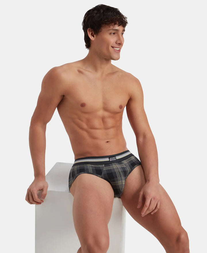 Super Combed Cotton Elastane Stretch Printed Brief with Ultrasoft Waistband - Black print (Pack of 2)