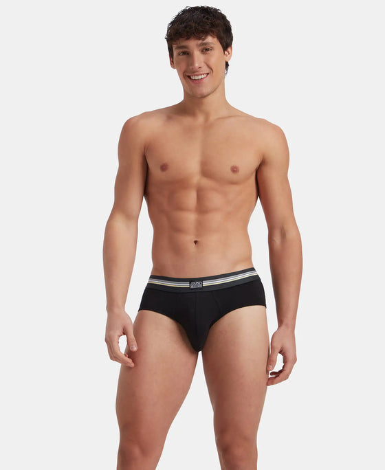 Super Combed Cotton Elastane Stretch Printed Brief with Ultrasoft Waistband - Black print (Pack of 2)