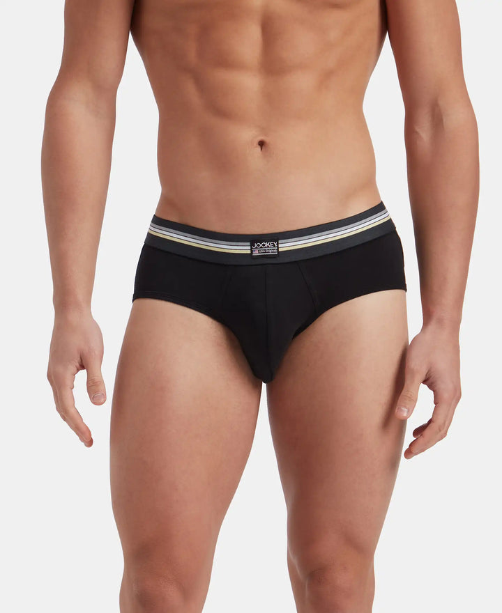 Super Combed Cotton Elastane Stretch Printed Brief with Ultrasoft Waistband - Black print (Pack of 2)