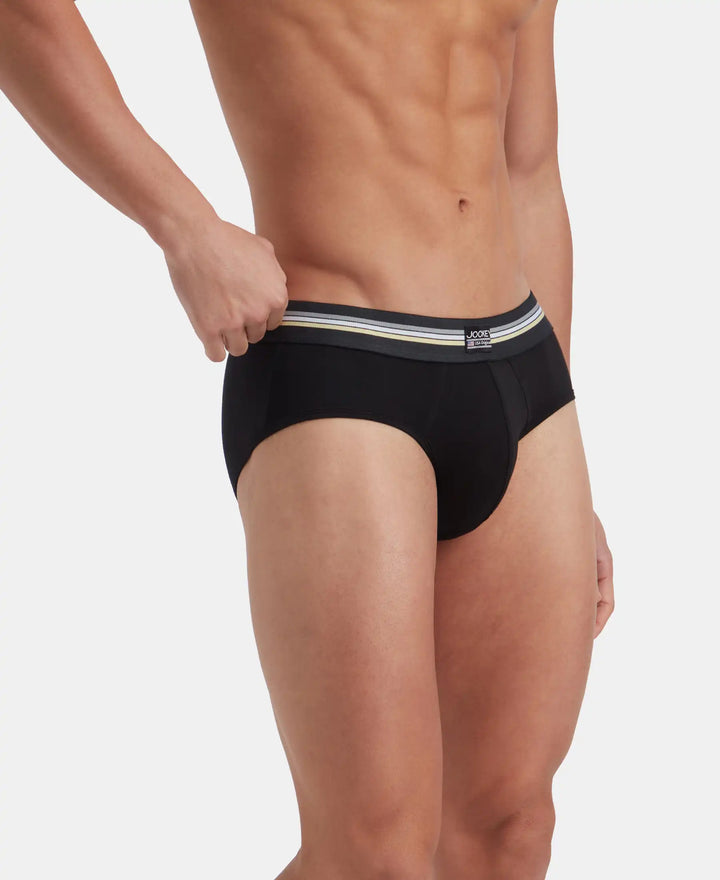 Super Combed Cotton Elastane Stretch Printed Brief with Ultrasoft Waistband - Black print (Pack of 2)